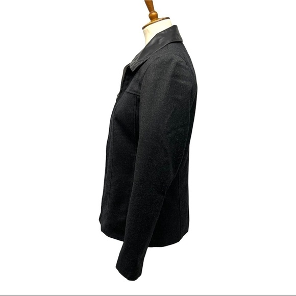 Sandro Wool Black Zip Front Jacket Vegan Leather Trim - Picture 4 of 13